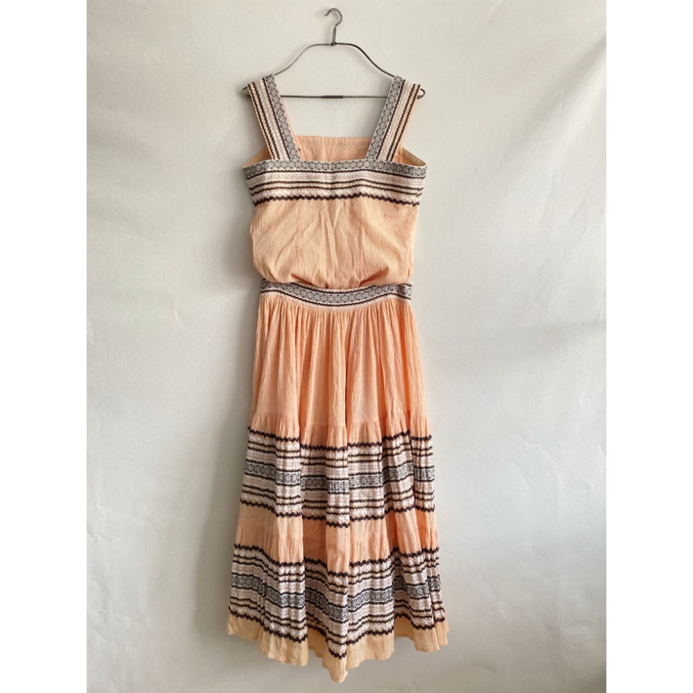 Vintage Peach Midi Dress with Black & Cream Trim - Picture 2 of 15